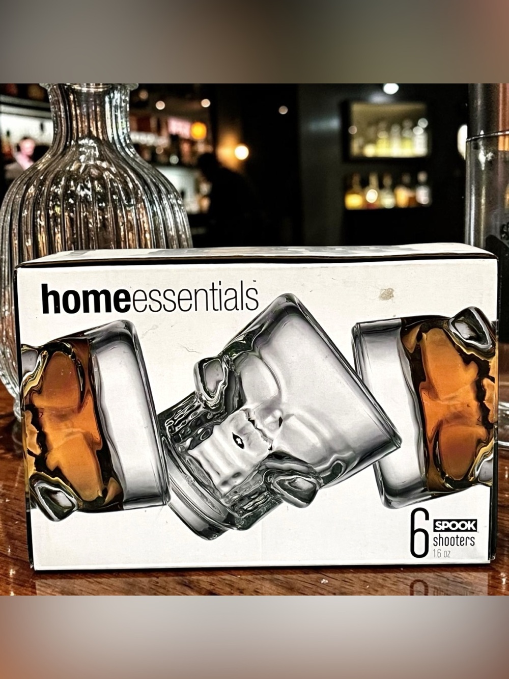 Home Essentials Skull Shot Glass Set 6 Clear Glass Spook Shooters Barware NEW